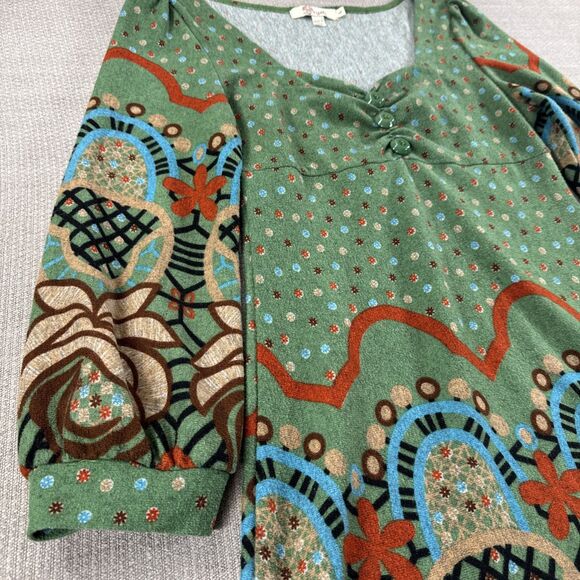 Aryeh Dress Large Green Colorful Long Sleeve Artsy Boho Hippie Gypsy Knit Dress - Picture 2 of 8
